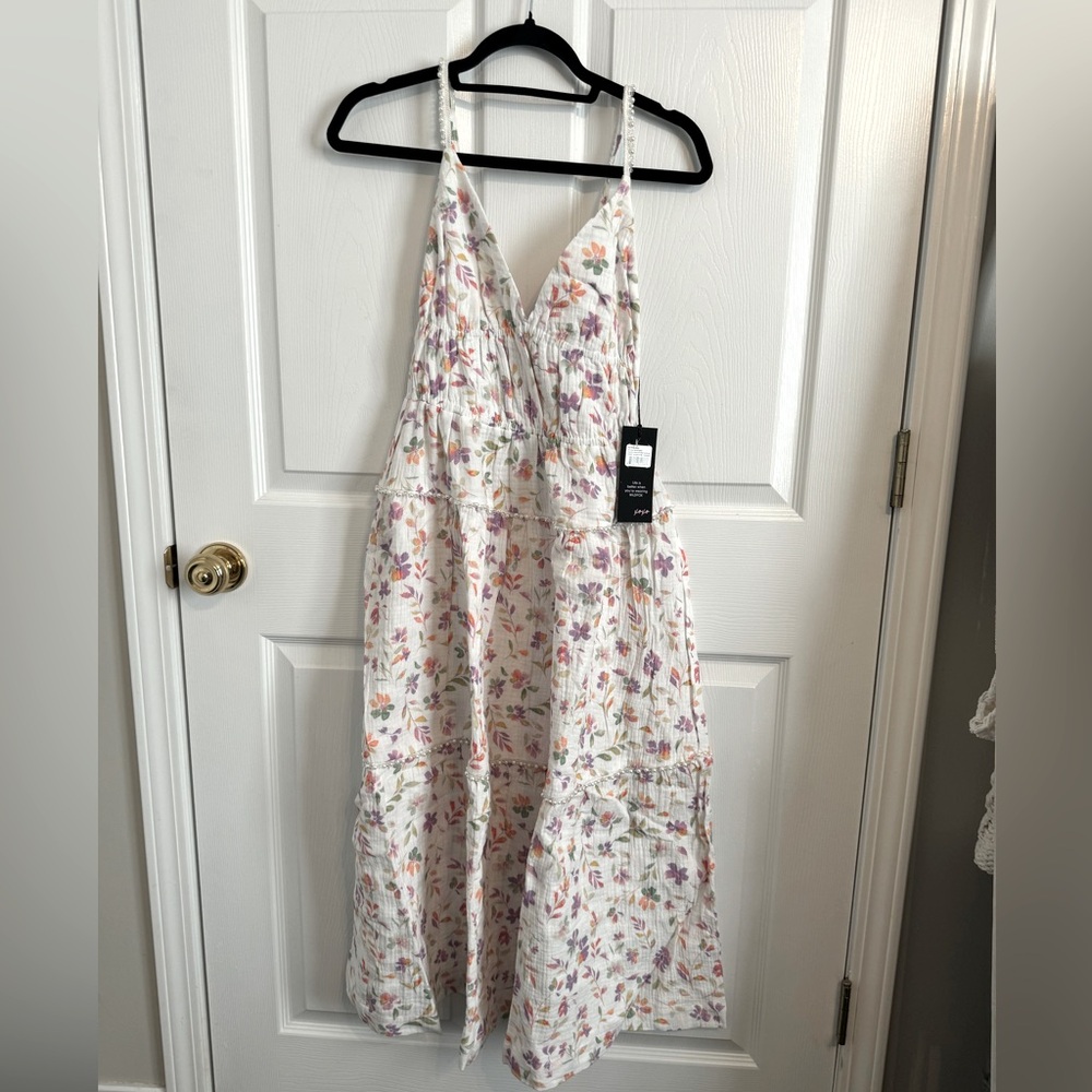 Floral sundress with beaded straps and bodice accents